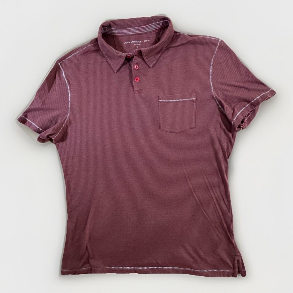 John Varvatos Men’s Maroon Stripe Short Sleeve Polo Shirt Size M